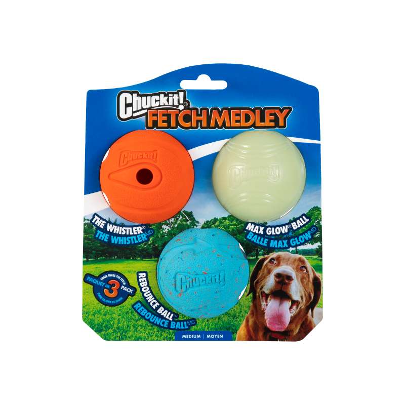 Chuckit Fetch Medly - Hondenballetjes - 3 stuks - ⌀ 6 cm - Maat: M