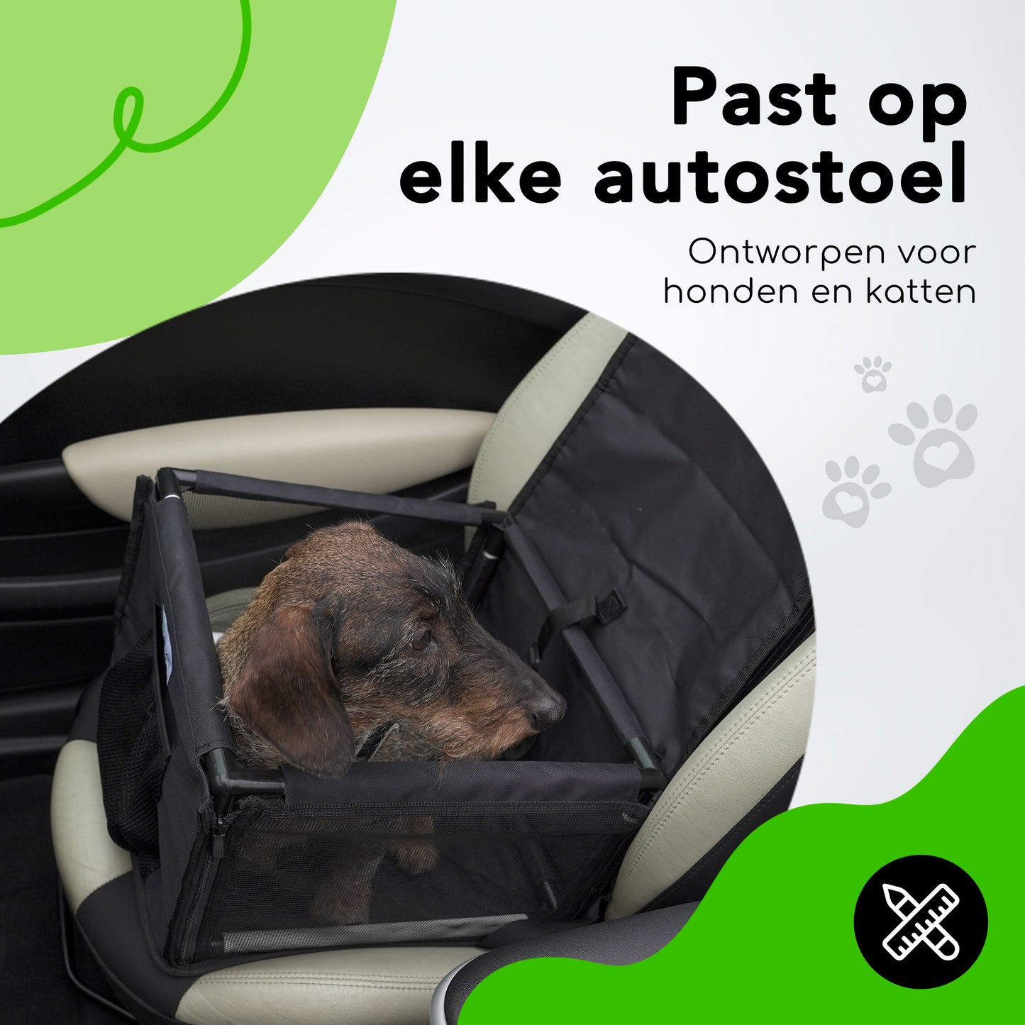 Honden Autostoel - Extra Stevig - 40x40 cm - Inclusief Autogordel - Zonder Logo